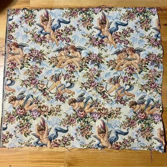 Cherub and Floral Tapestry Fabric -2 Scraps of Material - Picture 2 of 6